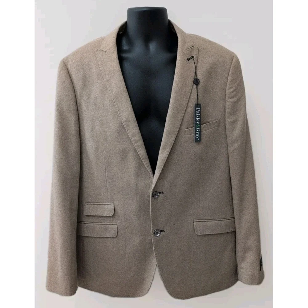 Paisley & Gray Mens Peak Slim Fit Asian Bird Lined Blazer Size 46R Beige NWT‎